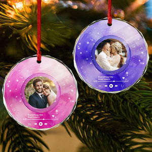 GeckoCustom Custom Couple Photo and Love Song Anniversary Glass Circle Ornament LM32 891975 8cm