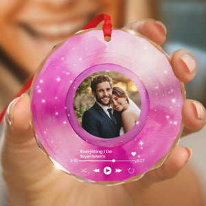 GeckoCustom Custom Couple Photo and Love Song Anniversary Glass Circle Ornament LM32 891975 8cm