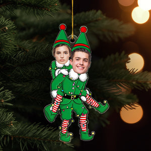 GeckoCustom Custom Couple Photo Funny Elf Couple Acrylic Ornament HO82 893322