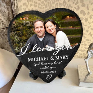 GeckoCustom Custom Couple Photo God Knew My Heart Needed You Heart-Shaped Stone Couple Gifts HO82 895012