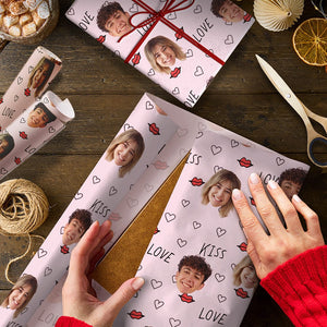 GeckoCustom Custom Couple Photo Love And Kiss Wrapping Paper For Valentine Gift TH10 892183