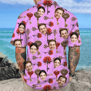 GeckoCustom Custom Couple Photo Roses Heart Shaped Key Valentines Hawaii Shirt LM32 893013