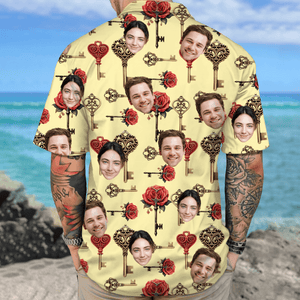 GeckoCustom Custom Couple Photo Roses Heart Shaped Key Valentines Hawaii Shirt LM32 893013