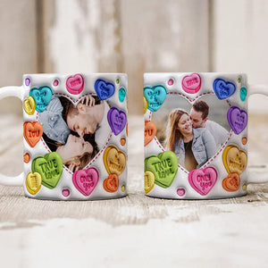 GeckoCustom Custom Couple Photo With Heart Pattern 3D Inflated Mug Valentine Gift HA75 891778