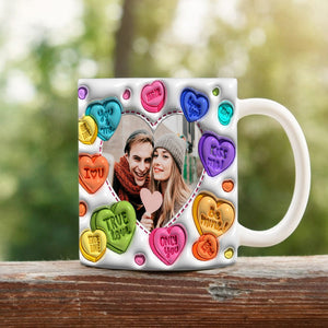 GeckoCustom Custom Couple Photo With Heart Pattern 3D Inflated Mug Valentine Gift HA75 891778