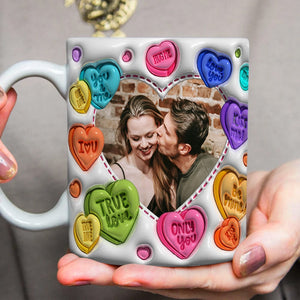 GeckoCustom Custom Couple Photo With Heart Pattern 3D Inflated Mug Valentine Gift HA75 891778