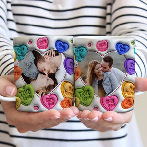 GeckoCustom Custom Couple Photo With Heart Pattern 3D Inflated Mug Valentine Gift HA75 891778