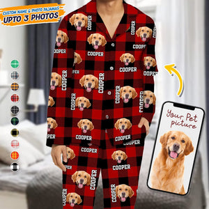 GeckoCustom Custom Dog Cat Face Photo And Name Flannel Pajmas TA29 888737