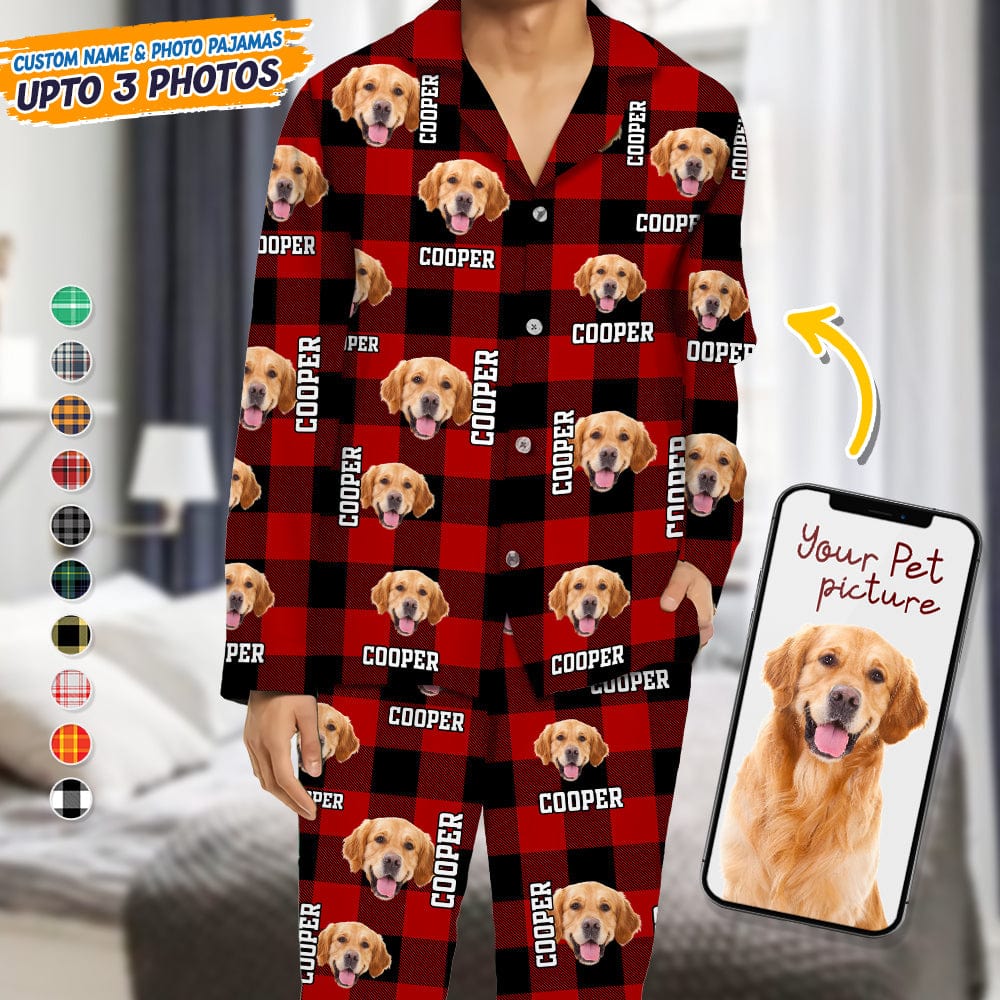 GeckoCustom Custom Dog Cat Face Photo And Name Flannel Pajmas TA29 888737