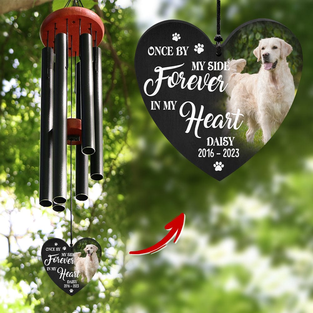 GeckoCustom Custom Dog Cat Photo If Love Could Have Kept You Here Memorial Wind Chimes N304 889690 Solid Black - White Text