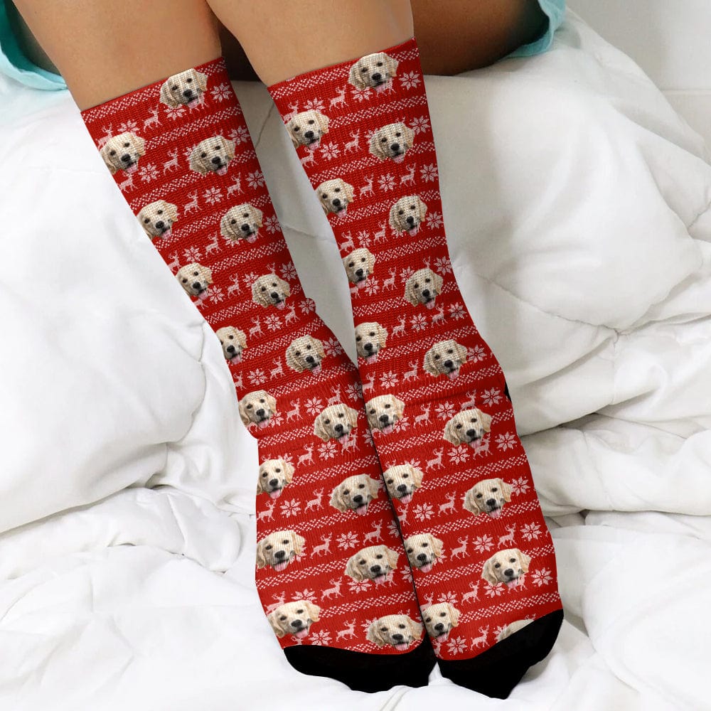 GeckoCustom Custom Dog Cat Photo With Christmas Pattern For Men and Women Sock N304 890221