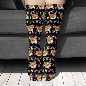 GeckoCustom Custom Dog, Cat Photo With Colorful Christmas Lights Socks HA75 891404