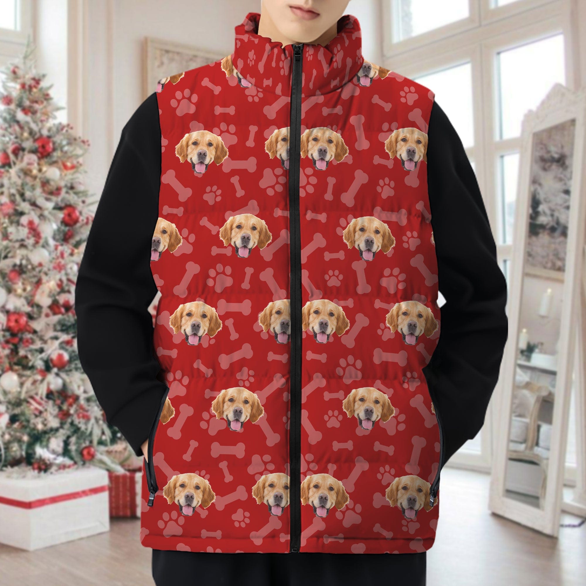 GeckoCustom Custom Dog Cat Photo With Paw Pattern Collar Down Vest HO82 893282