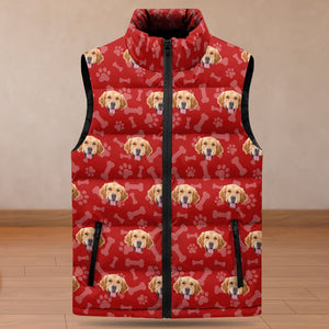 GeckoCustom Custom Dog Cat Photo With Paw Pattern Collar Down Vest HO82 893282