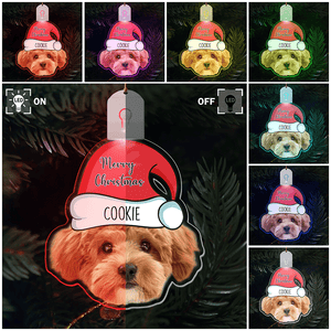 GeckoCustom Custom Dog Face Photo With Santa Hat Christmas Acrylic LED Ornament TH10 892145 3 inches