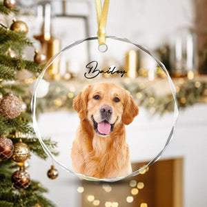 GeckoCustom Custom Dog Photo Christmas Glass Circle Ornament HO82 893036