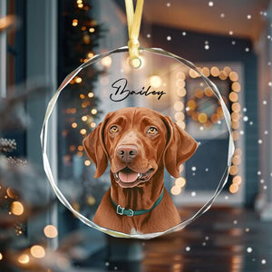 GeckoCustom Custom Dog Photo Christmas Glass Circle Ornament HO82 893036