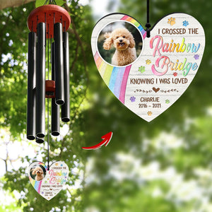 GeckoCustom Custom Dog Photo I Crossed The Rainbow Bridge Memorial Wind Chimes HO82 891312 Solid Black