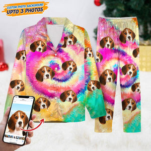 GeckoCustom Custom Dog Photo Tie Dye Background Pajamas NA29 888808