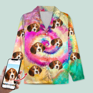 GeckoCustom Custom Dog Photo Tie Dye Background Pajamas NA29 888808 For Kid / Only Shirt / 3XS