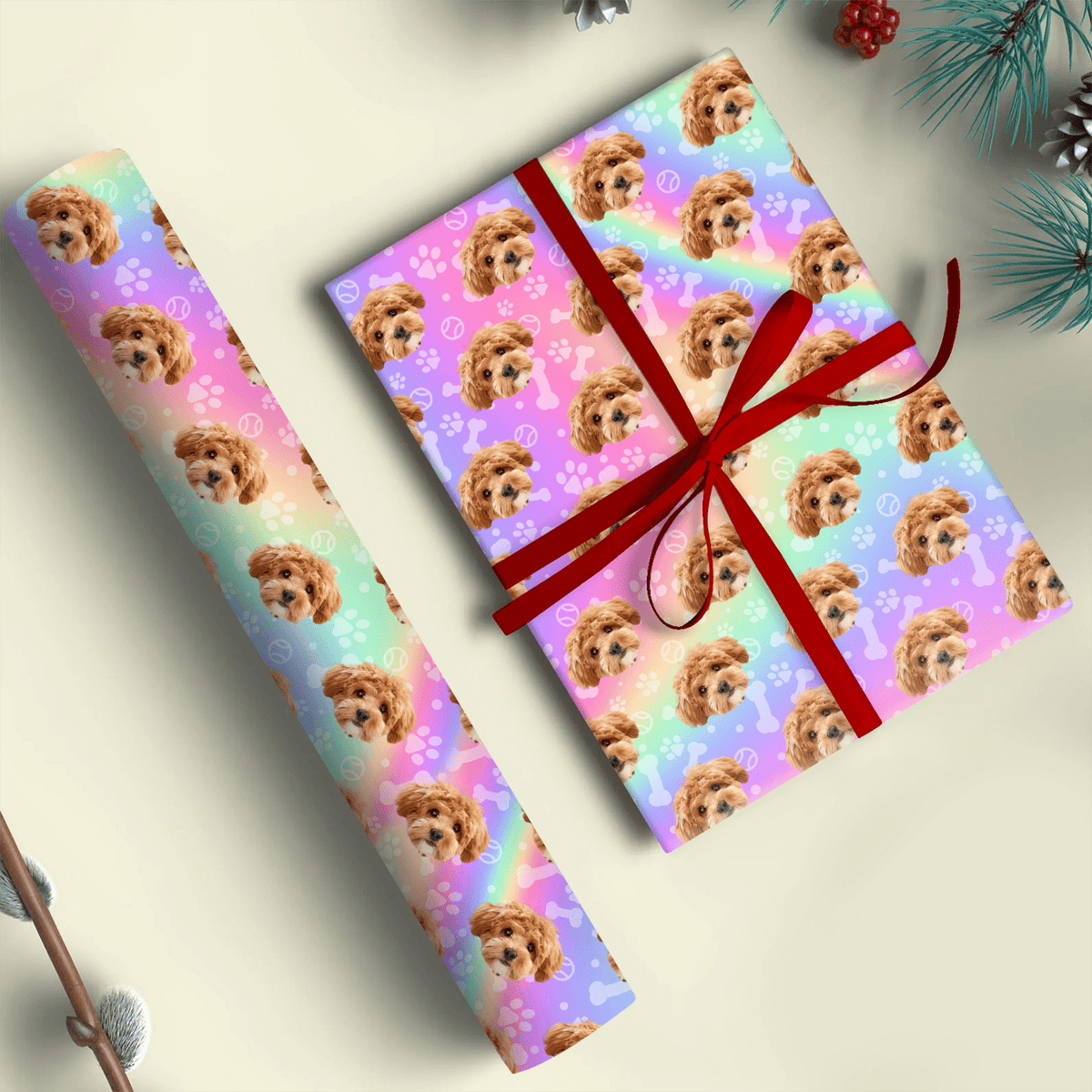 GeckoCustom Custom Dog Photo With Bone On Wrapping Paper TH10 892177