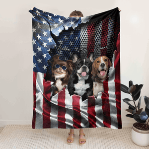 GeckoCustom Custom Dog Photo With Flag US Background Blanket T286 889952