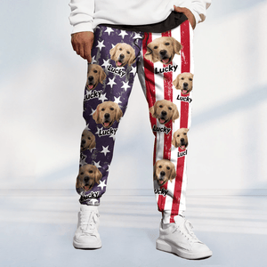 GeckoCustom Custom Dog Photo With Flag USA Grunge Background Sweatpants N369 889840