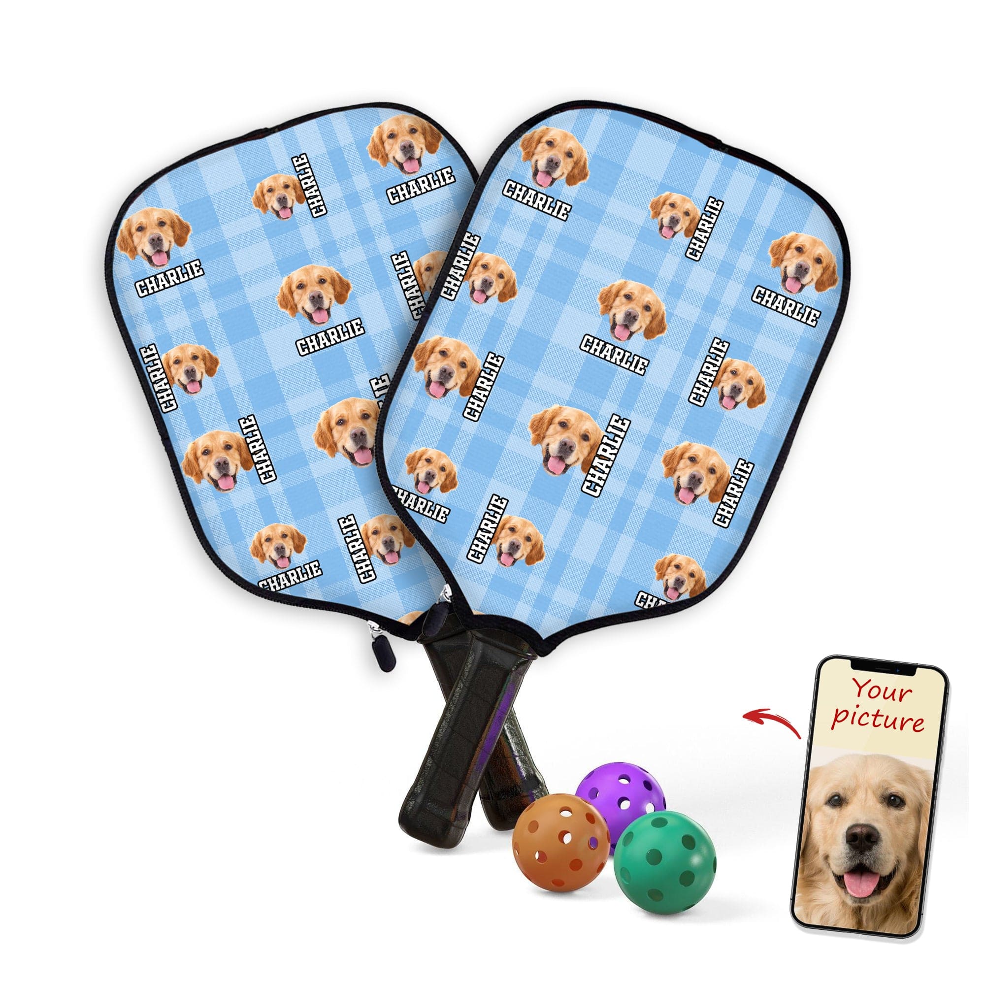 GeckoCustom Custom Dog Photo With Flannel Design For Sport Player Pickleball Paddle Cover TH10 892059 30x22cm