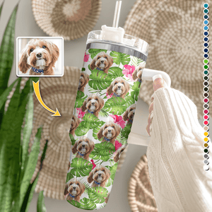 GeckoCustom Custom Dog Photo With Hawaiian Style Tumbler Iron Ring 40oz TA29 890346