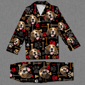 GeckoCustom Custom Dog Photo With Paw And Bone Pattern Pajamas TA29 889912