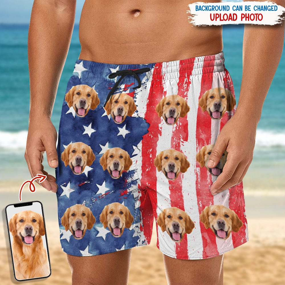 GeckoCustom Custom Dog Photo With US Flag Beach Short N304 889224