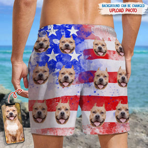 GeckoCustom Custom Dog Photo With US Flag Beach Short N304 889224