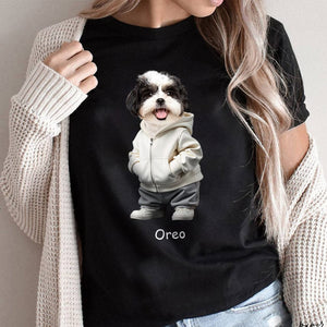 GeckoCustom Custom Face Cute Dog Dark Shirt Gift For Dog Lovers HA75 891810 Women Tee / Black Color / S