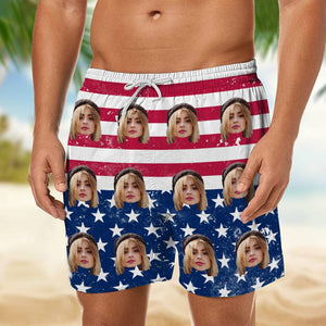 GeckoCustom Custom Face Photo America Flag Beach Short N304 889243