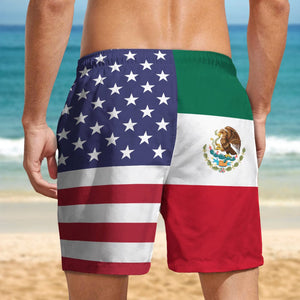 GeckoCustom Custom Face Photo American Mexican Flag Men's Beach Short K228 889196