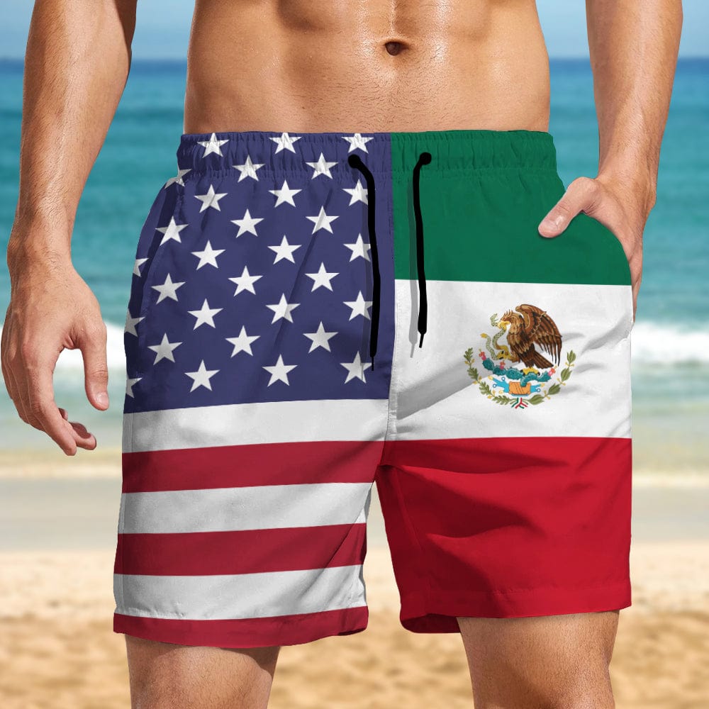 GeckoCustom Custom Face Photo American Mexican Flag Men's Beach Short K228 889196