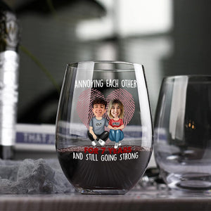 GeckoCustom Custom Face Photo Annoying For Year Still Going Strong Couple Stemless Wine Glass For Valentine's Day HO82 893454 14.5 oz