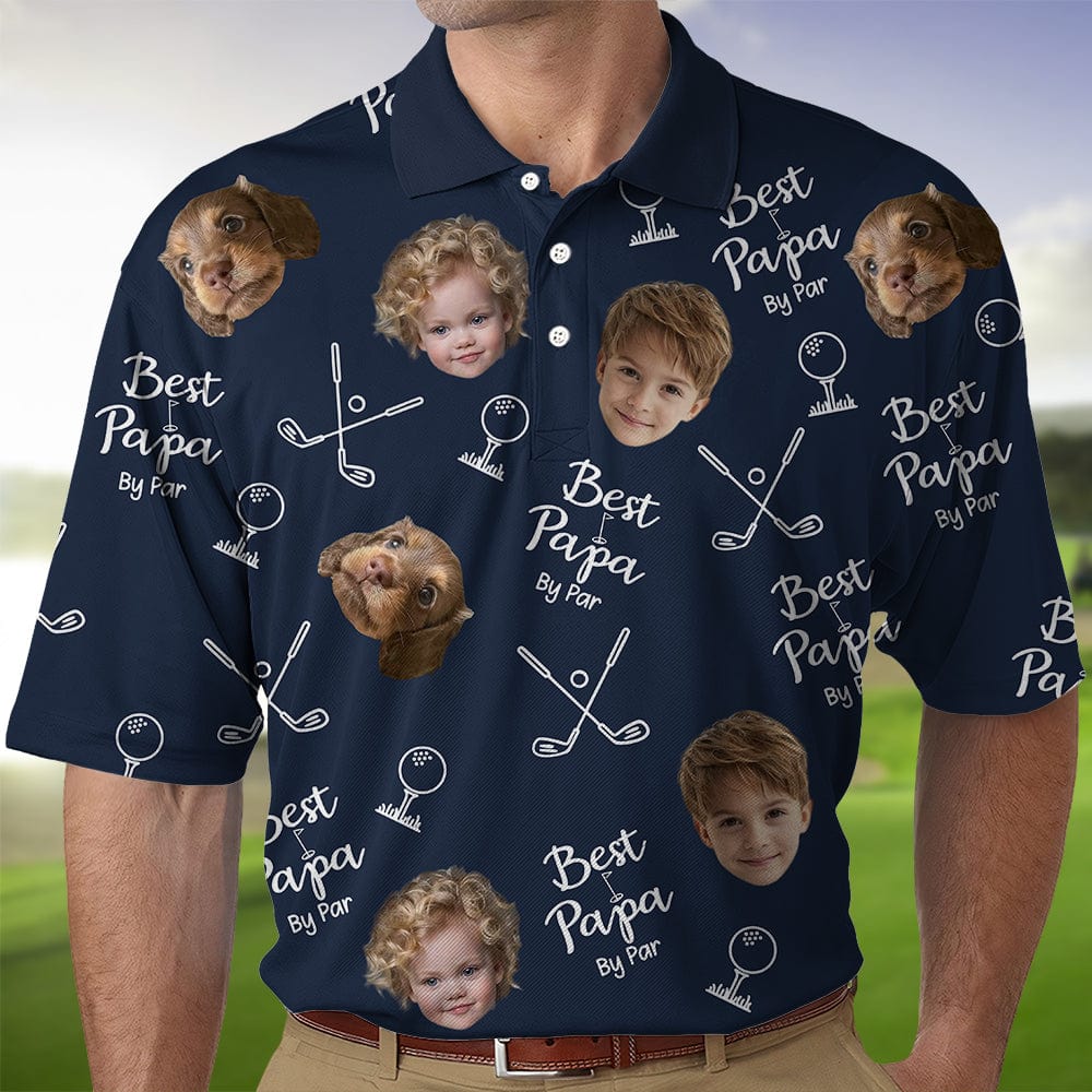 GeckoCustom Custom Face Photo Best Dad By Par Dog Family Polo Shirt DM01 891113