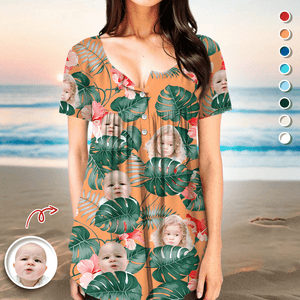 GeckoCustom Custom Face Photo Family V Neck Blouse Shirt TH10