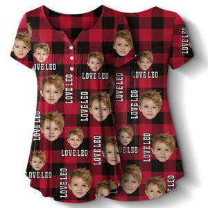 GeckoCustom Custom Face Photo Flannel Design Christmas Gift V Neck Blouse Shirt TH10 892029