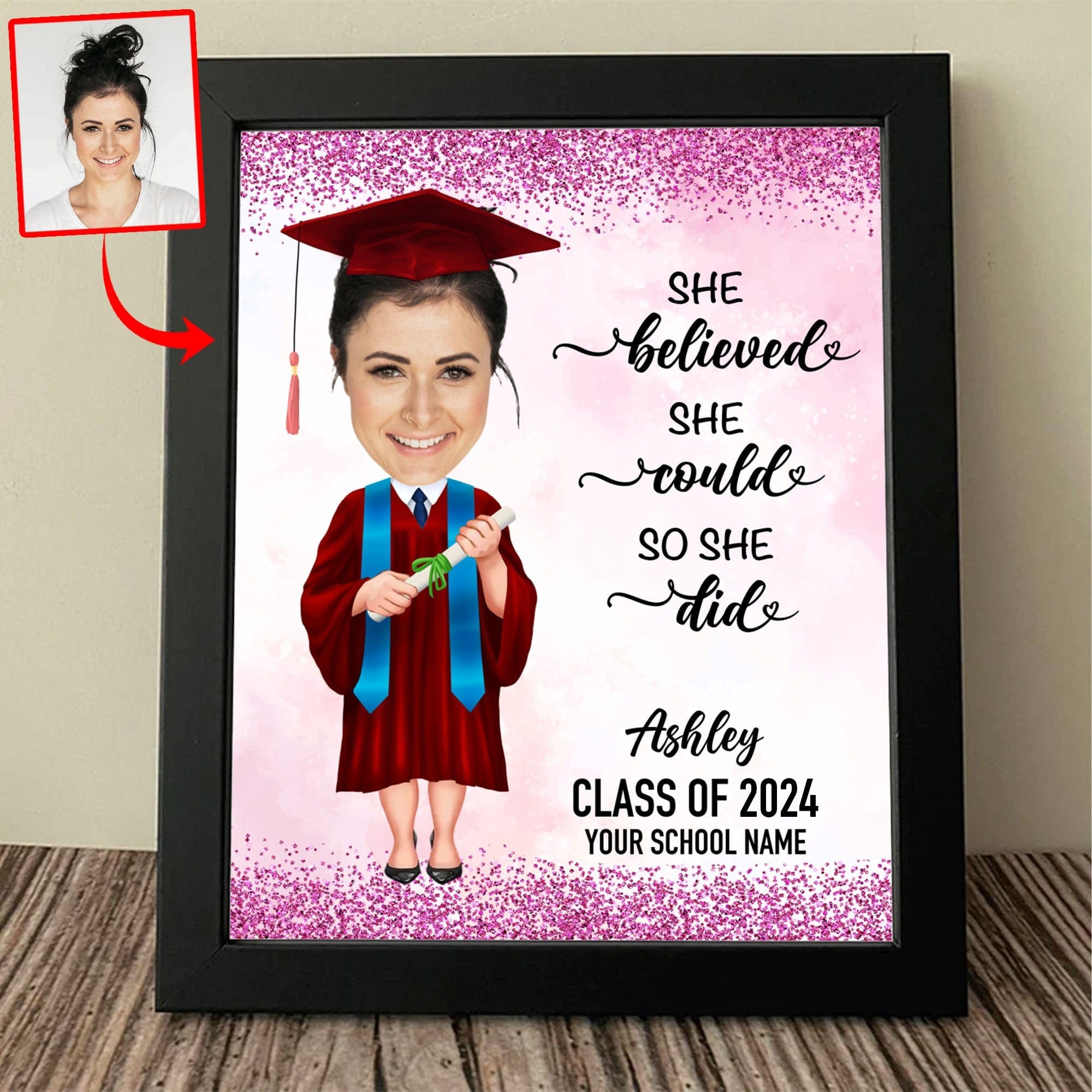 GeckoCustom Custom Face Photo Graduation Gift Personalized Graduation Senior Picture Frame C537V2 8"x10"