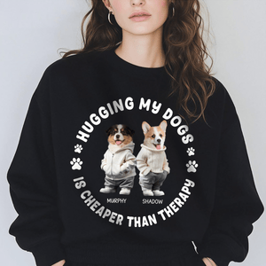 GeckoCustom Custom Face Photo Hugging My Dog Dark Sweatshirt For Dog Lovers HO82 893486 Sweatshirt (Favorite) / V Black / S