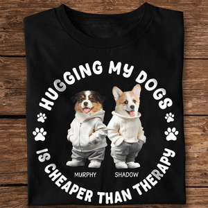 GeckoCustom Custom Face Photo Hugging My Dog Dark Sweatshirt For Dog Lovers HO82 893486 Basic Tee / Black / S