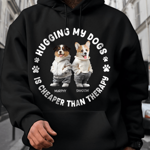 GeckoCustom Custom Face Photo Hugging My Dog Dark Sweatshirt For Dog Lovers HO82 893486 Pullover Hoodie / Black Colour / S