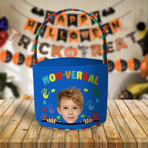 GeckoCustom Custom Face Photo Non-Verbal Trick or Treat Candy Basket HO82 893162 9 inches (Diameter)x 9.8 inches (Height)