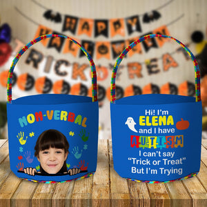 GeckoCustom Custom Face Photo Non-Verbal Trick or Treat Candy Basket HO82 893162 9 inches (Diameter)x 9.8 inches (Height)