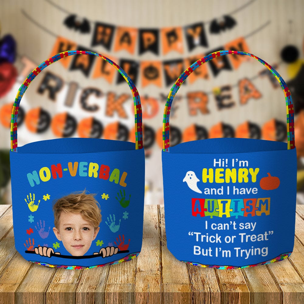 GeckoCustom Custom Face Photo Non-Verbal Trick or Treat Candy Basket HO82 893162 9 inches (Diameter)x 9.8 inches (Height)