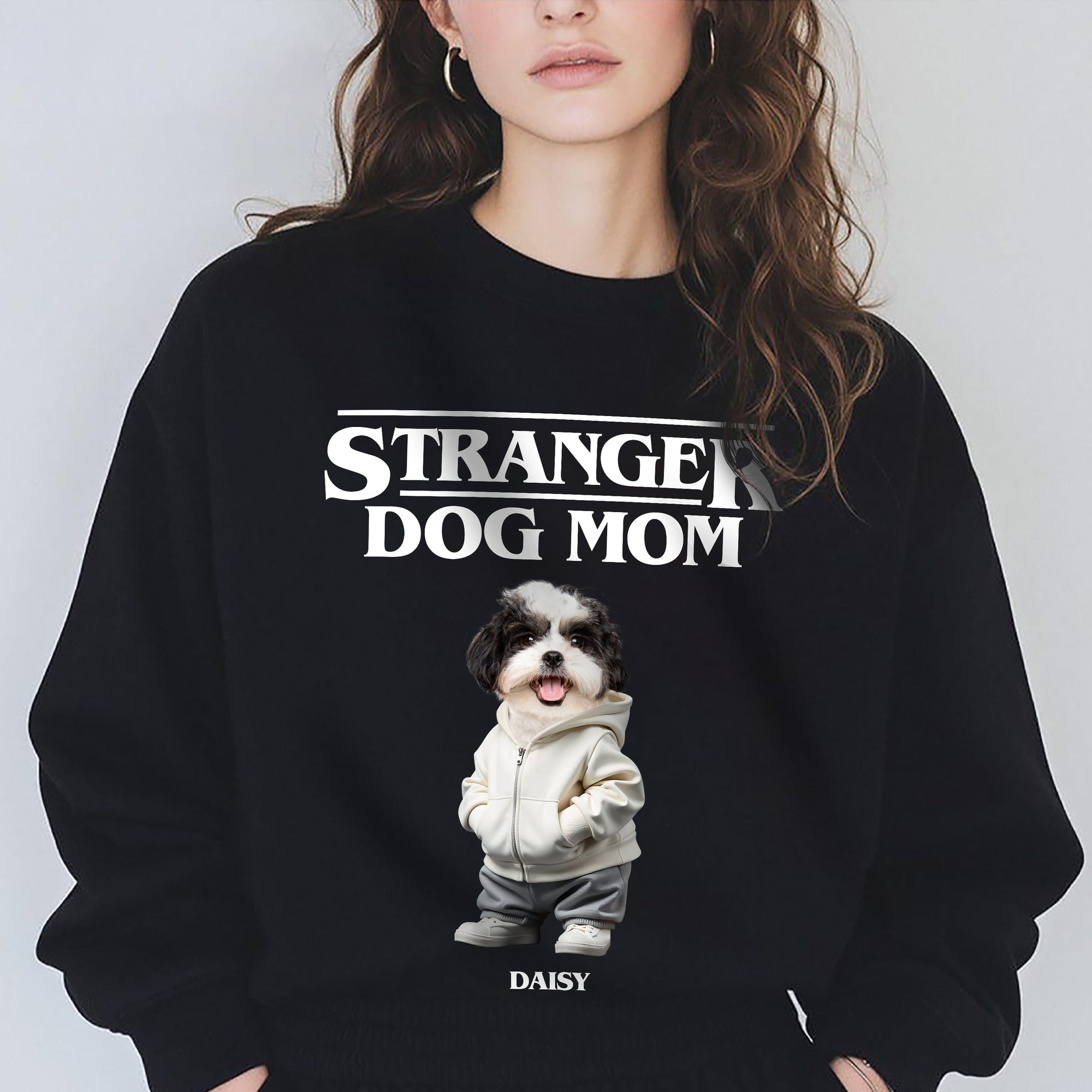 GeckoCustom Custom Face Photo Stranger Dog Dad/Mom Dark Sweatshirt For Dog Cat Lovers HO82 893472 Sweatshirt (Favorite) / V Black / S