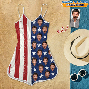 GeckoCustom Custom Face Photo US Flag Star Romper N304 889279