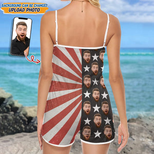 GeckoCustom Custom Face Photo US Flag Star Romper N304 889279